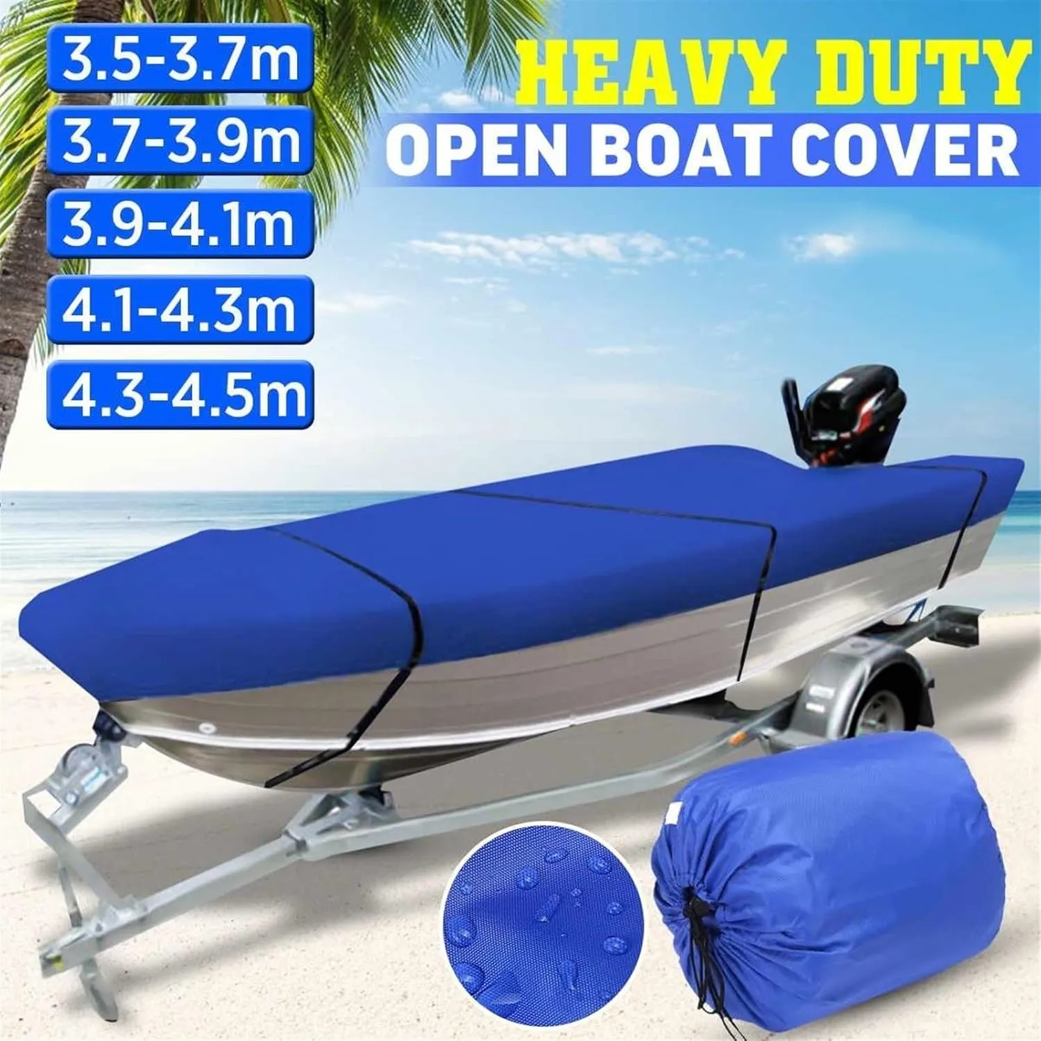 600D Waterproof Open Boat Cover Sunshade UV-Resistant Dust-Proof Cover Heavy Duty Marine Open Boat Cover 3.5m-4.5m Universal(510x250cm)