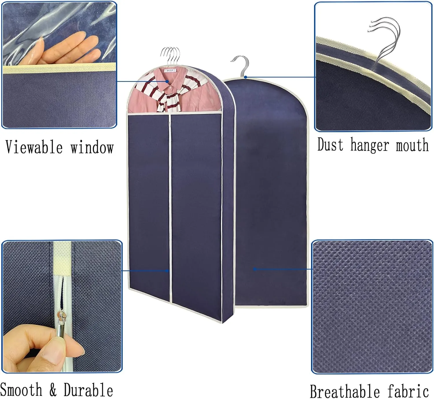 60" Garment Bags for Hanging Clothes (3-Pack). Perfect for wardrobe storage, the suit bag with 4-inch gussets is perfect for storing long coats, dresses, maxi skirts, dance wear, and wedding dresses.