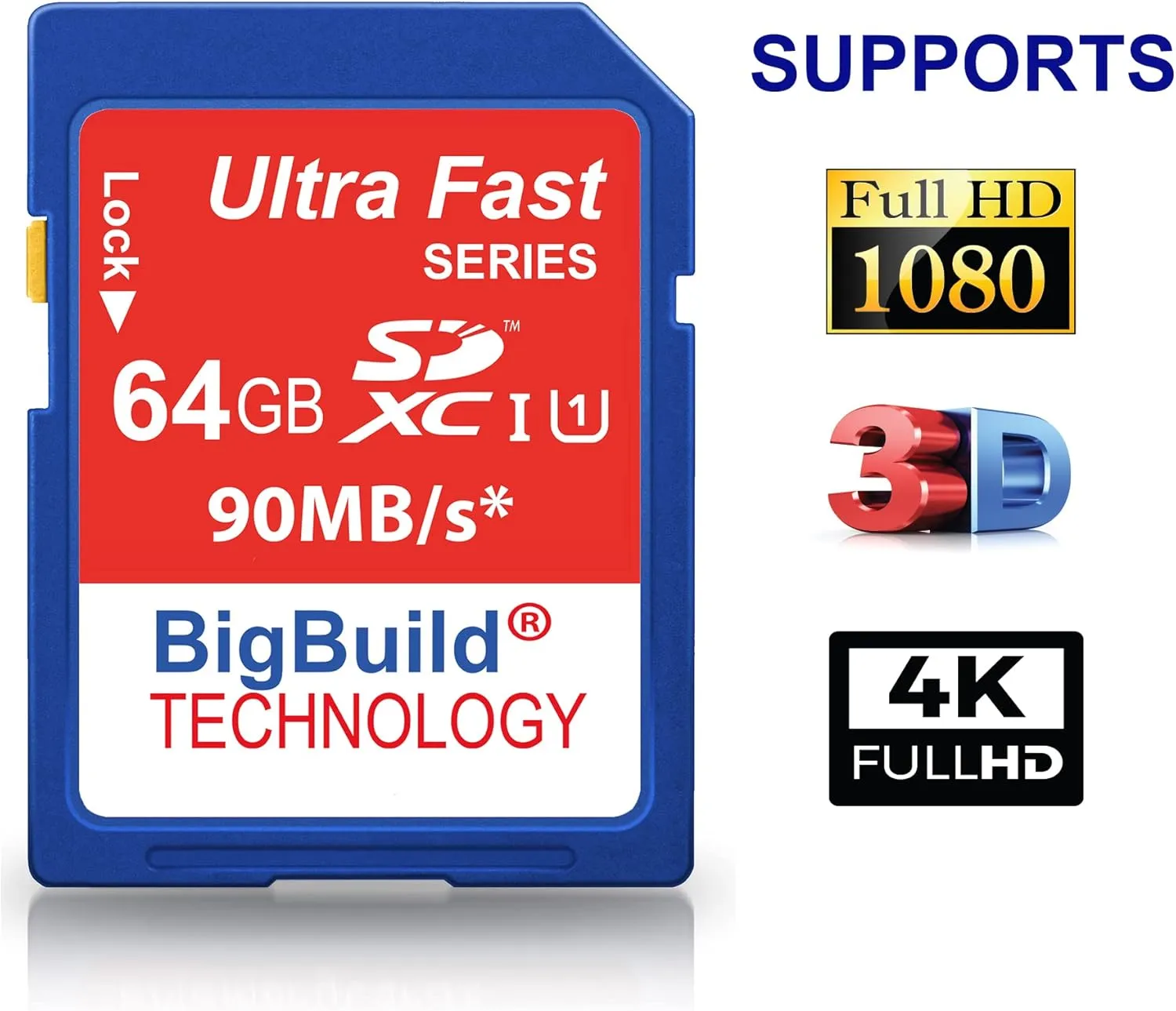 64GB Ultra Fast 90MB/s Memory Card for Canon Digital IXUS 185 Camera, Class 10 SD SDXC