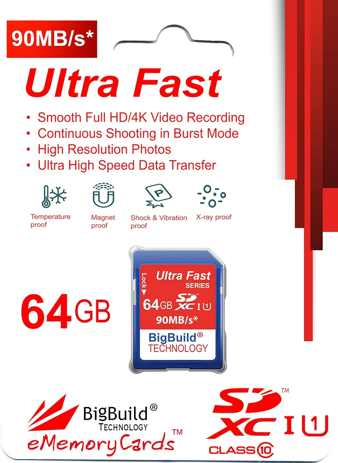 64GB Ultra Fast 90MB/s Memory Card for Canon Digital IXUS 185 Camera, Class 10 SD SDXC