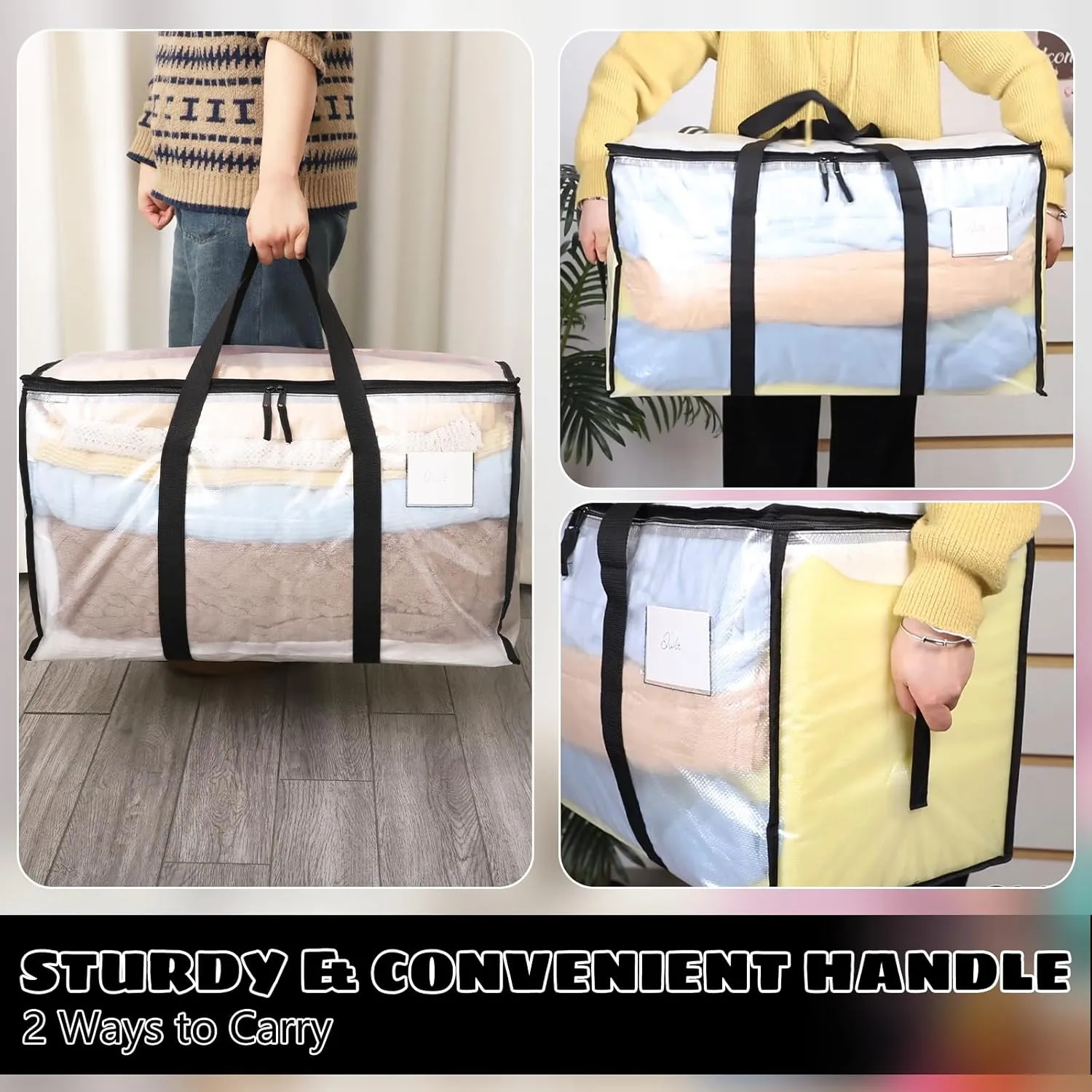 8 Pack Large Clothes Storage Bags with Lids Clear Moving Bags Heavy Duty Moving Totes Packing Bags with Zips for Moving Clothes Bedding Duvet Toys Storage Christmas Storage Containers