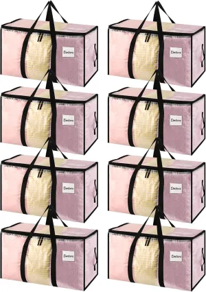 8 Pack Large Clothes Storage Bags with Lids Clear Moving Bags Heavy Duty Moving Totes Packing Bags with Zips for Moving Clothes Bedding Duvet Toys Storage Christmas Storage Containers