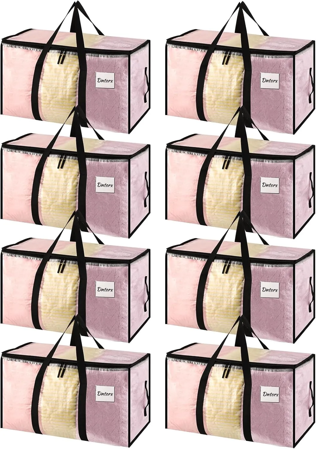 8 Pack Large Clothes Storage Bags with Lids Clear Moving Bags Heavy Duty Moving Totes Packing Bags with Zips for Moving Clothes Bedding Duvet Toys Storage Christmas Storage Containers