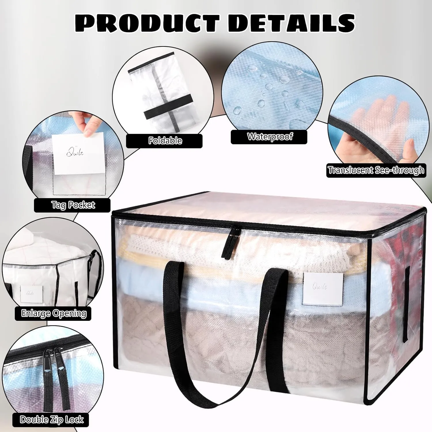 8 Pack Large Clothes Storage Bags with Lids Clear Moving Bags Heavy Duty Moving Totes Packing Bags with Zips for Moving Clothes Bedding Duvet Toys Storage Christmas Storage Containers