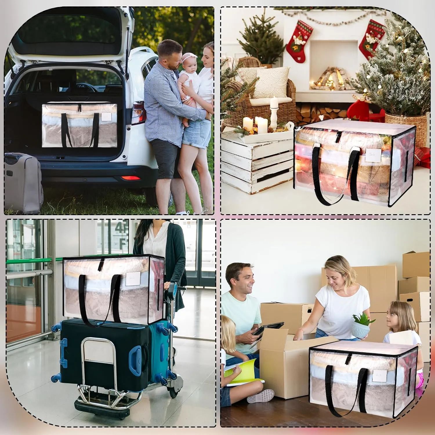 8 Pack Large Clothes Storage Bags with Lids Clear Moving Bags Heavy Duty Moving Totes Packing Bags with Zips for Moving Clothes Bedding Duvet Toys Storage Christmas Storage Containers