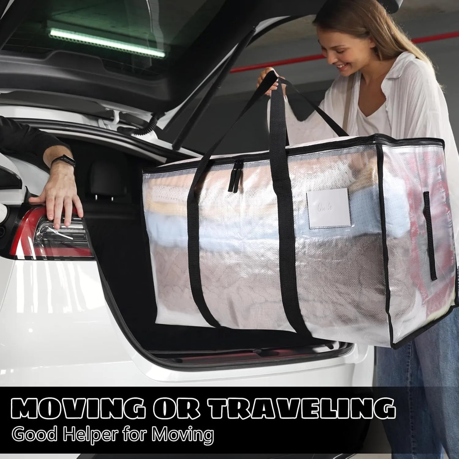 8 Pack Large Clothes Storage Bags with Lids Clear Moving Bags Heavy Duty Moving Totes Packing Bags with Zips for Moving Clothes Bedding Duvet Toys Storage Christmas Storage Containers