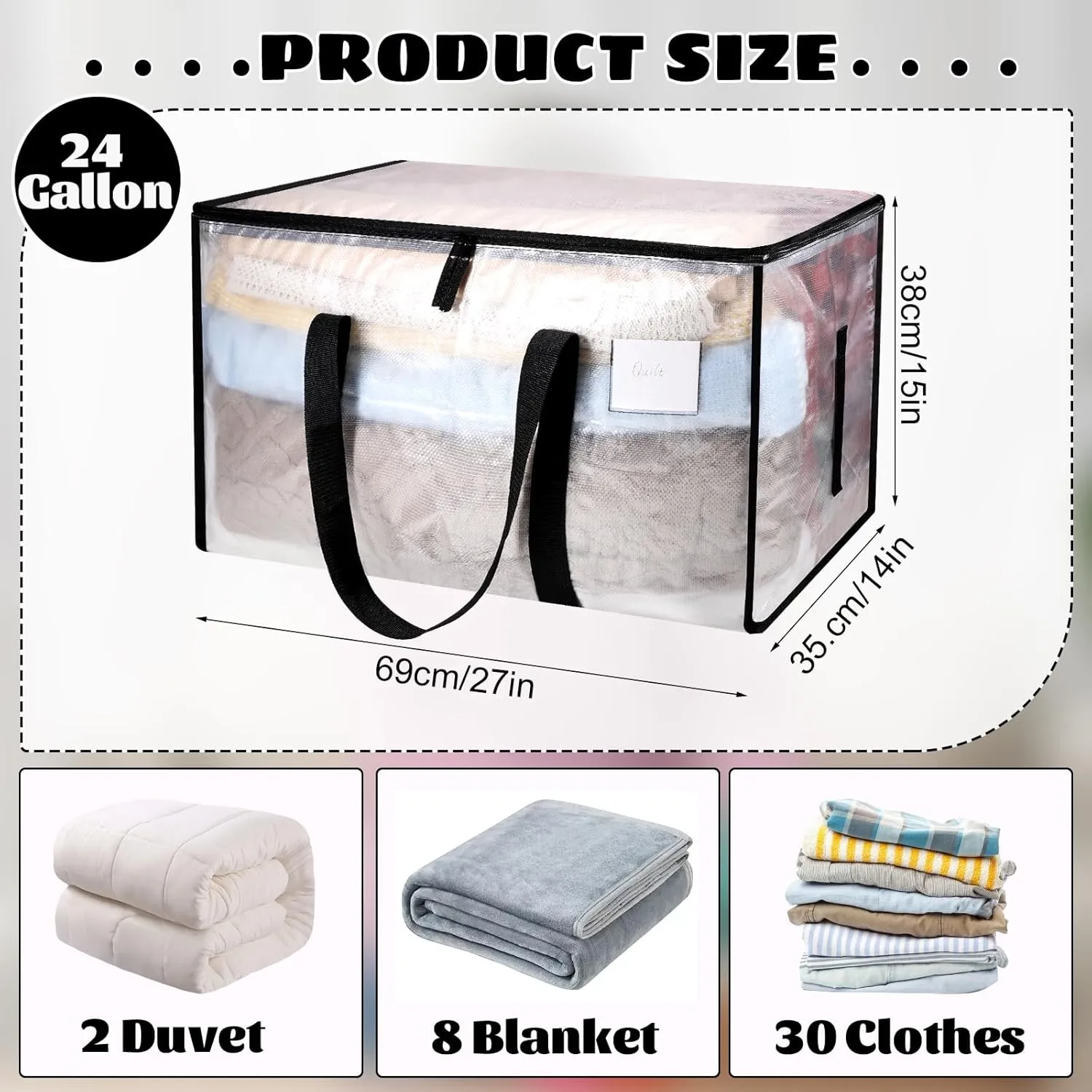 8 Pack Large Clothes Storage Bags with Lids Clear Moving Bags Heavy Duty Moving Totes Packing Bags with Zips for Moving Clothes Bedding Duvet Toys Storage Christmas Storage Containers