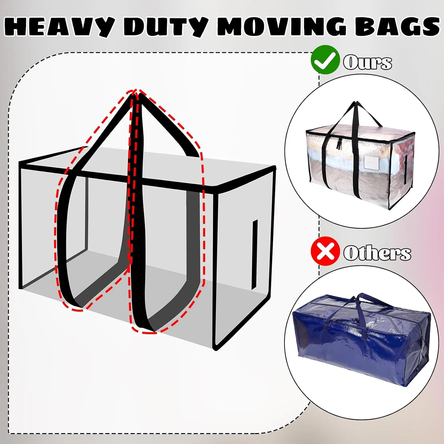8 Pack Large Clothes Storage Bags with Lids Clear Moving Bags Heavy Duty Moving Totes Packing Bags with Zips for Moving Clothes Bedding Duvet Toys Storage Christmas Storage Containers