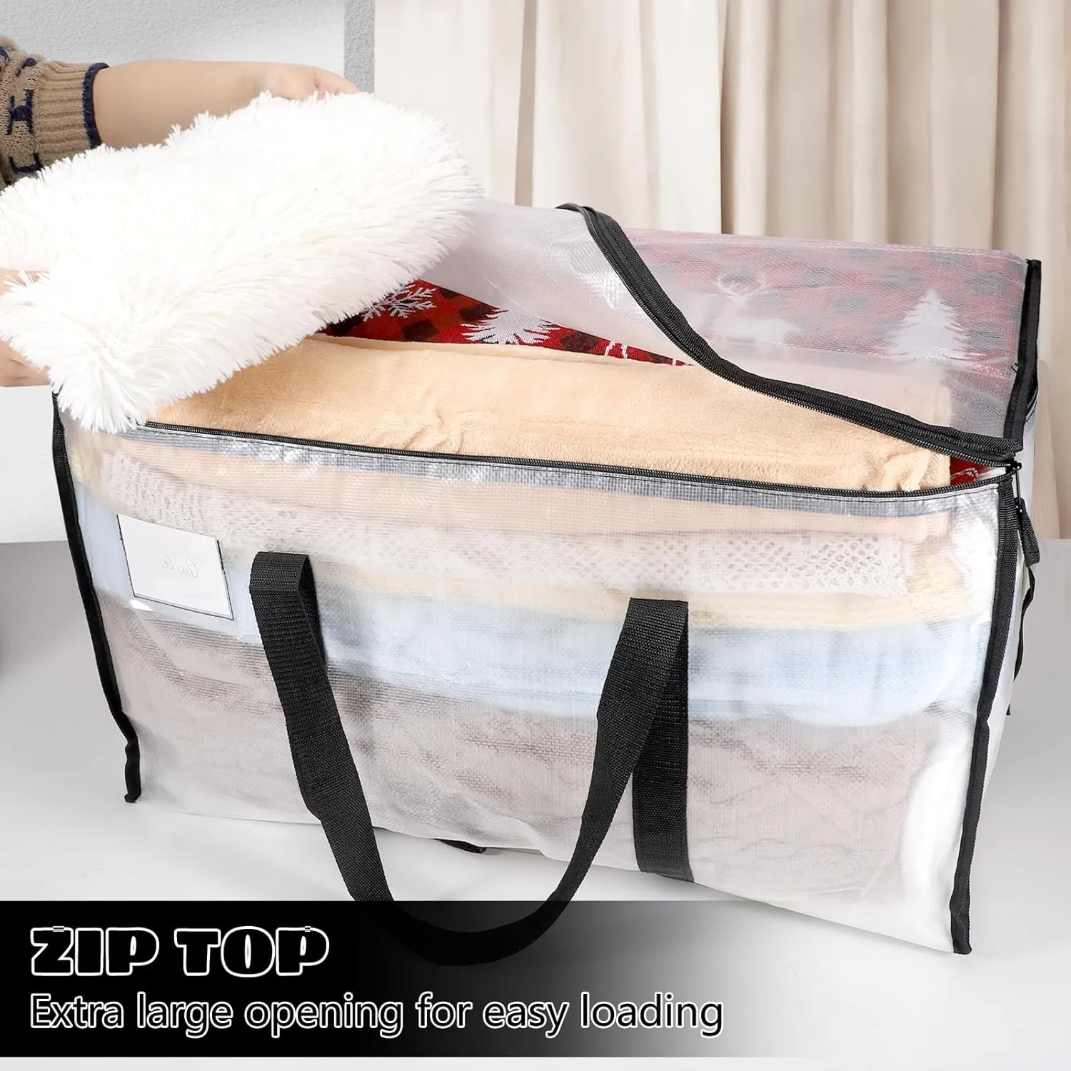 8 Pack Large Clothes Storage Bags with Lids Clear Moving Bags Heavy Duty Moving Totes Packing Bags with Zips for Moving Clothes Bedding Duvet Toys Storage Christmas Storage Containers