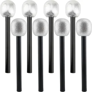 8 Pack Microphone Toy Fake Plastic Glitter Stage Mic Costume Prop for Stage Play Cosplay Prop Birthday Disco Theme Party Favors (Color Set 1)