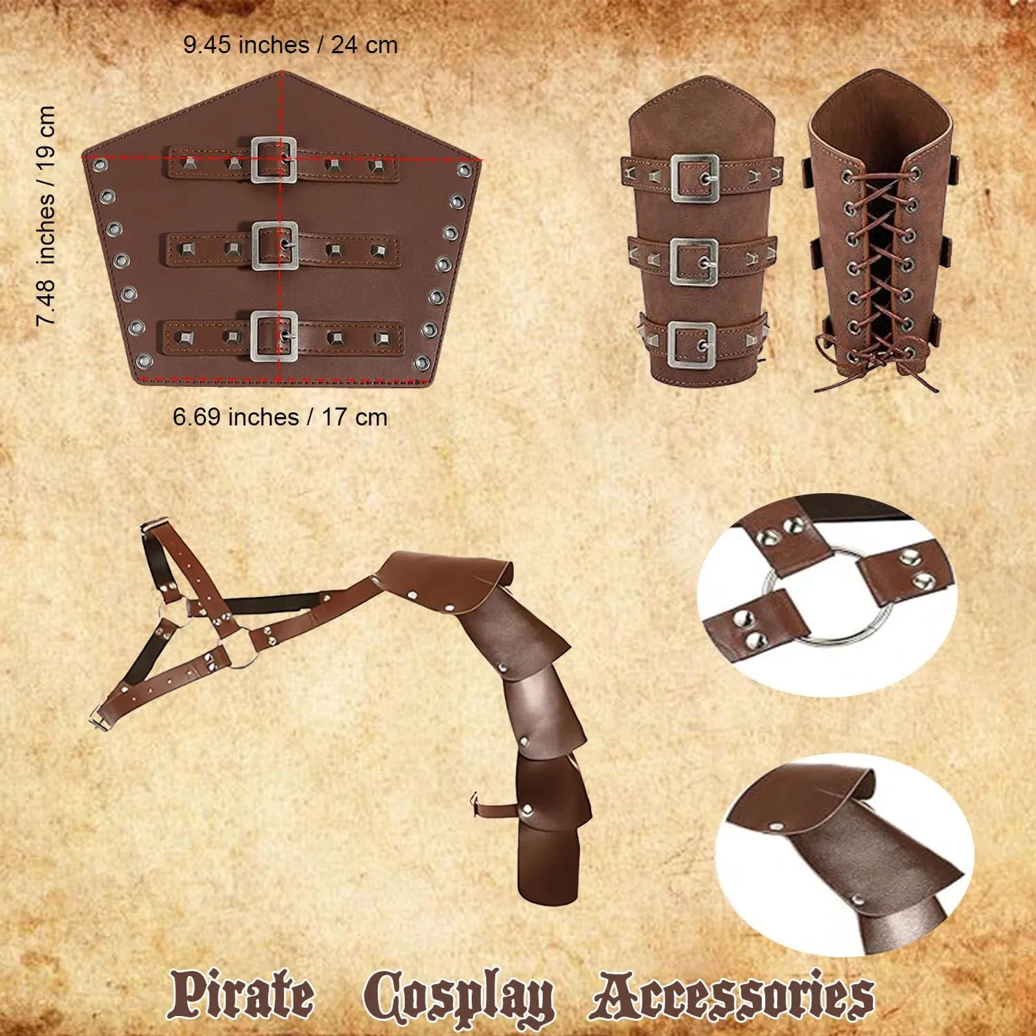 8 Pcs Men's Renaissance Pirate Costumes Halloween Medieval Shirt Pants Viking Costume Accessories Set Cosplay