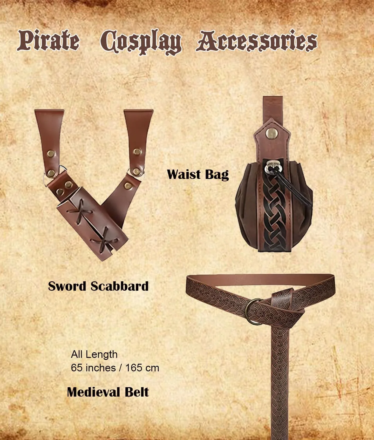 8 Pcs Men's Renaissance Pirate Costumes Halloween Medieval Shirt Pants Viking Costume Accessories Set Cosplay