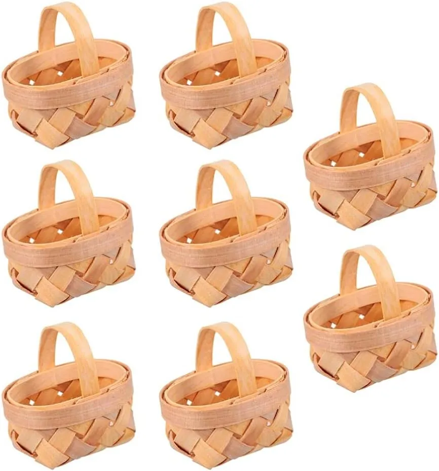 8pcs Hand Woven Basket Rustic Handmade Handheld Empty Baskets to Fill Craft Toys Hamper Basket Mini Baskets for Party Favors Candy Case Old Fashioned Bamboo Weaving Baby
