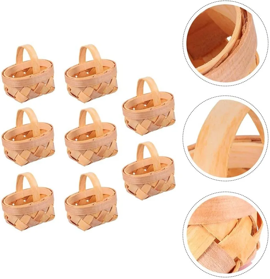 8pcs Hand Woven Basket Rustic Handmade Handheld Empty Baskets to Fill Craft Toys Hamper Basket Mini Baskets for Party Favors Candy Case Old Fashioned Bamboo Weaving Baby