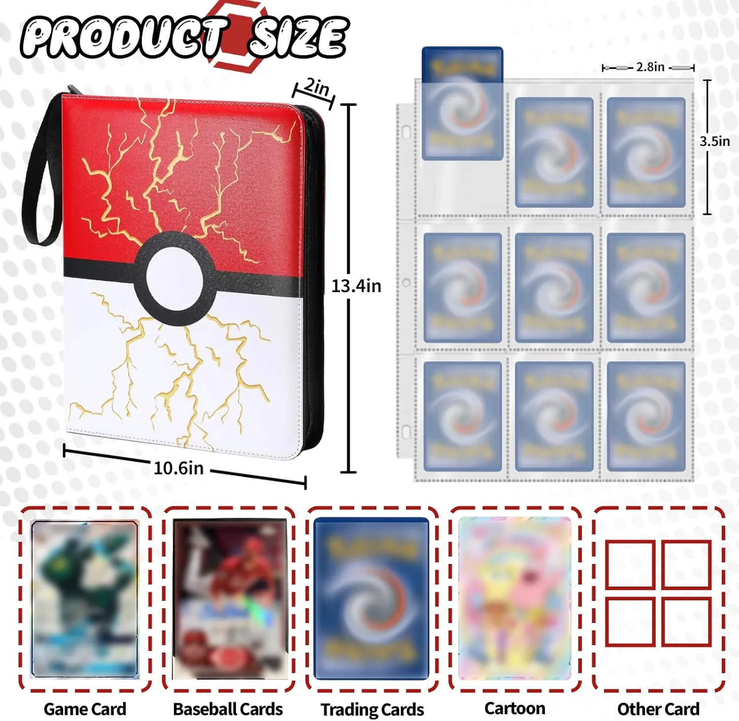 9 Pocket Card Binder, 900 Pockets Trading Card Binder,3-Ring Zipper Trading Card Holder with 50-Page Double-Sided Storage Collection Book for Collectible or Trading Card Protective Folder Album