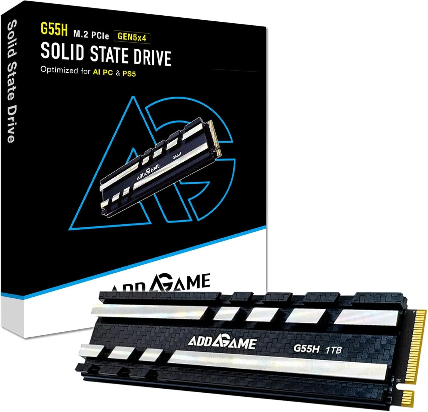Addlink G55H 1TB PCIe Gen5 NVMe M.2 SSD with Heatsink - Up to 10,200 MB/s - Game Ready - Internal Solid State Drive - Compatible with PCs and PS5 (ad1TBG55HM2P)