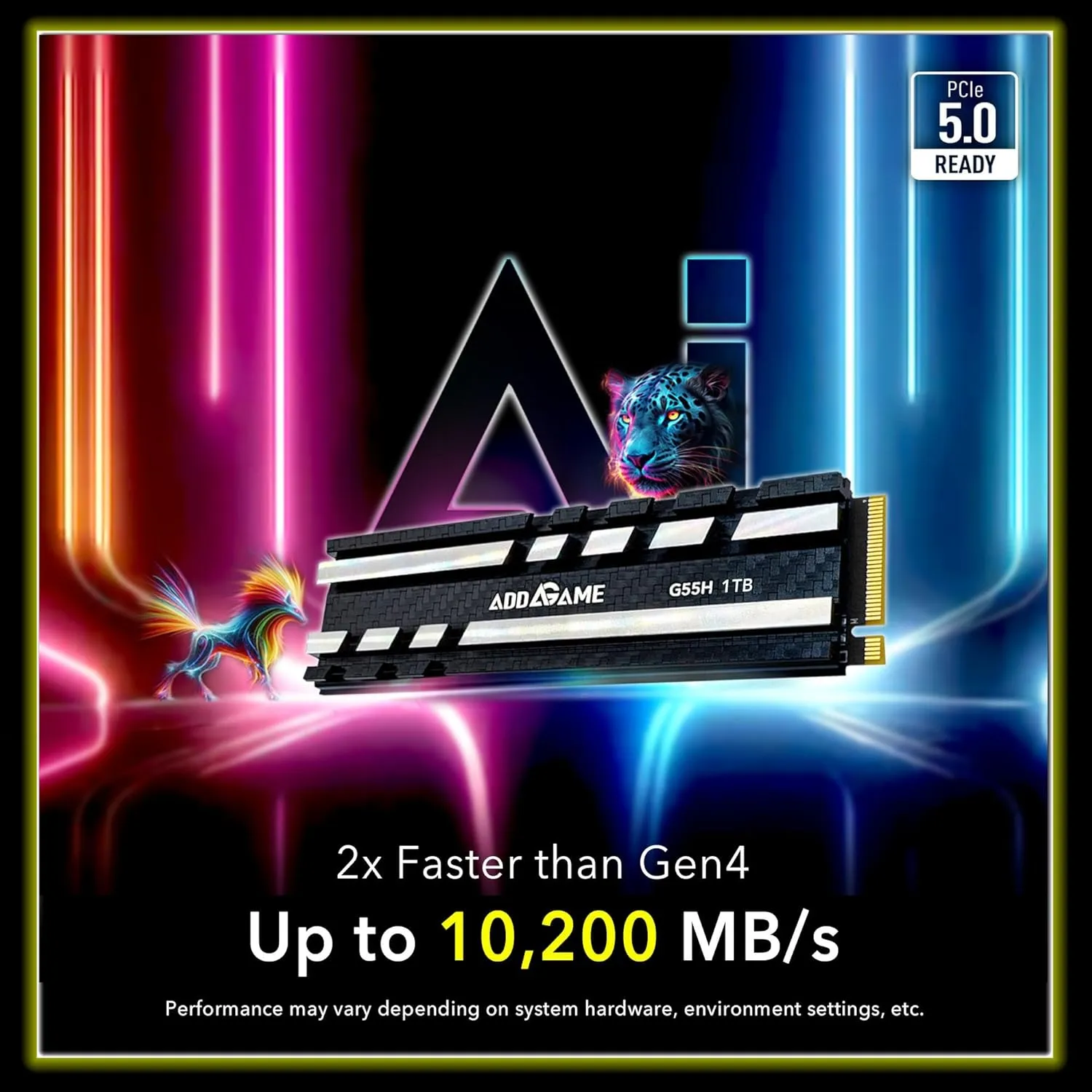 Addlink G55H 1TB PCIe Gen5 NVMe M.2 SSD with Heatsink - Up to 10,200 MB/s - Game Ready - Internal Solid State Drive - Compatible with PCs and PS5 (ad1TBG55HM2P)