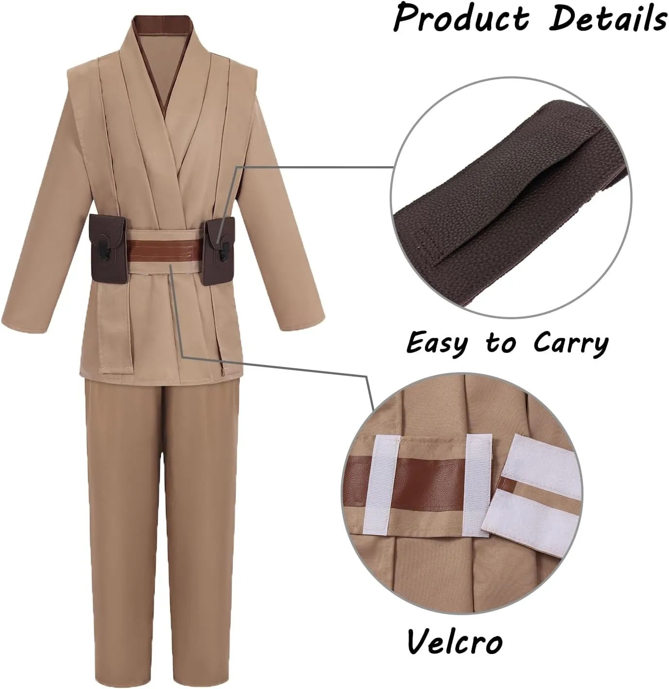 Adult Jedi Costume Men Halloween Costumes Tunic Hooded Robe Knight Cosplay Full Set Cloak with Lightsaber Waist Bag
