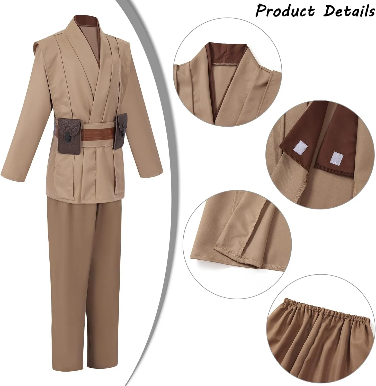 Adult Jedi Costume Men Halloween Costumes Tunic Hooded Robe Knight Cosplay Full Set Cloak with Lightsaber Waist Bag