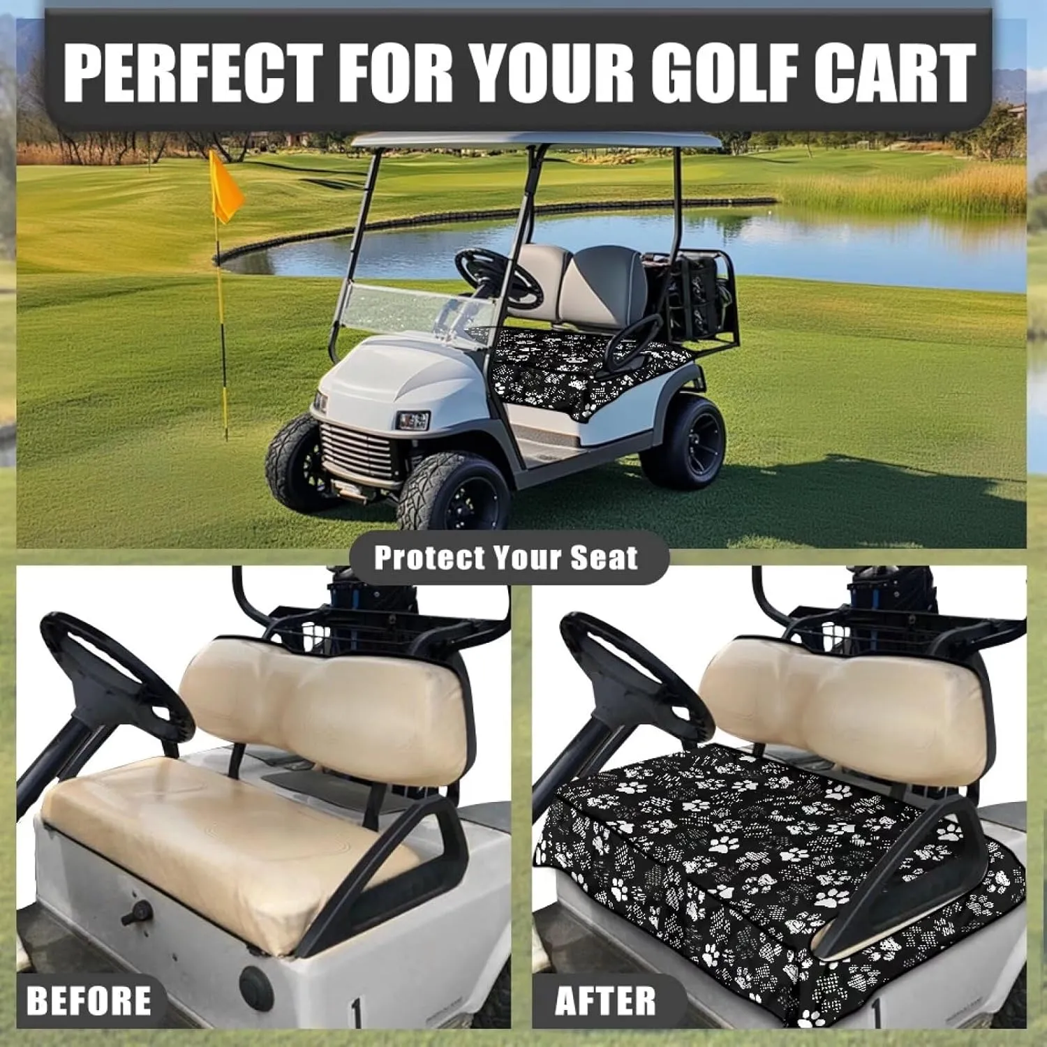 AFPANQZ Golf Cart Seat Cover with Pockets Cozy Universal Golf Cart Towels Fits Front and Back Seat of Club Cars