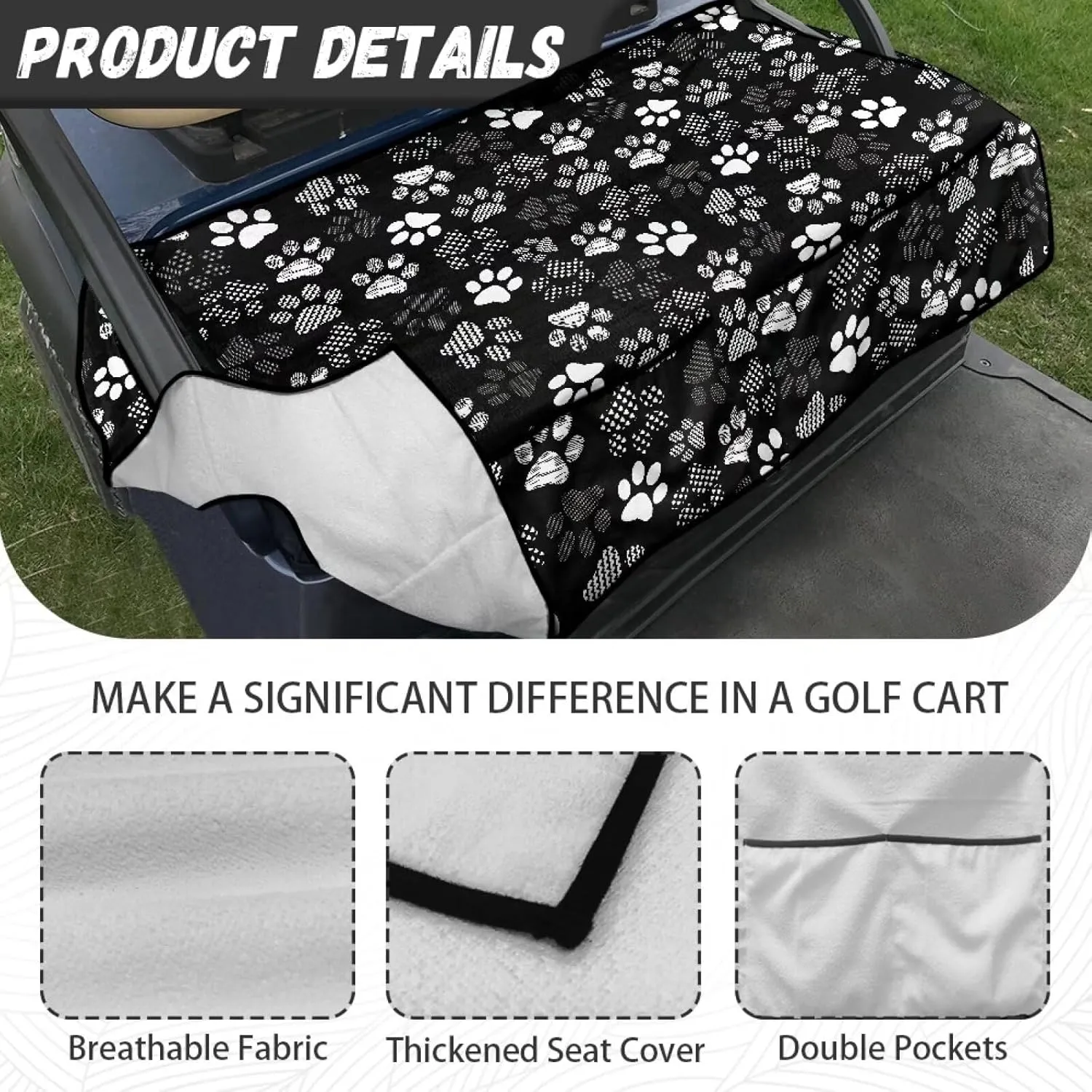 AFPANQZ Golf Cart Seat Cover with Pockets Cozy Universal Golf Cart Towels Fits Front and Back Seat of Club Cars