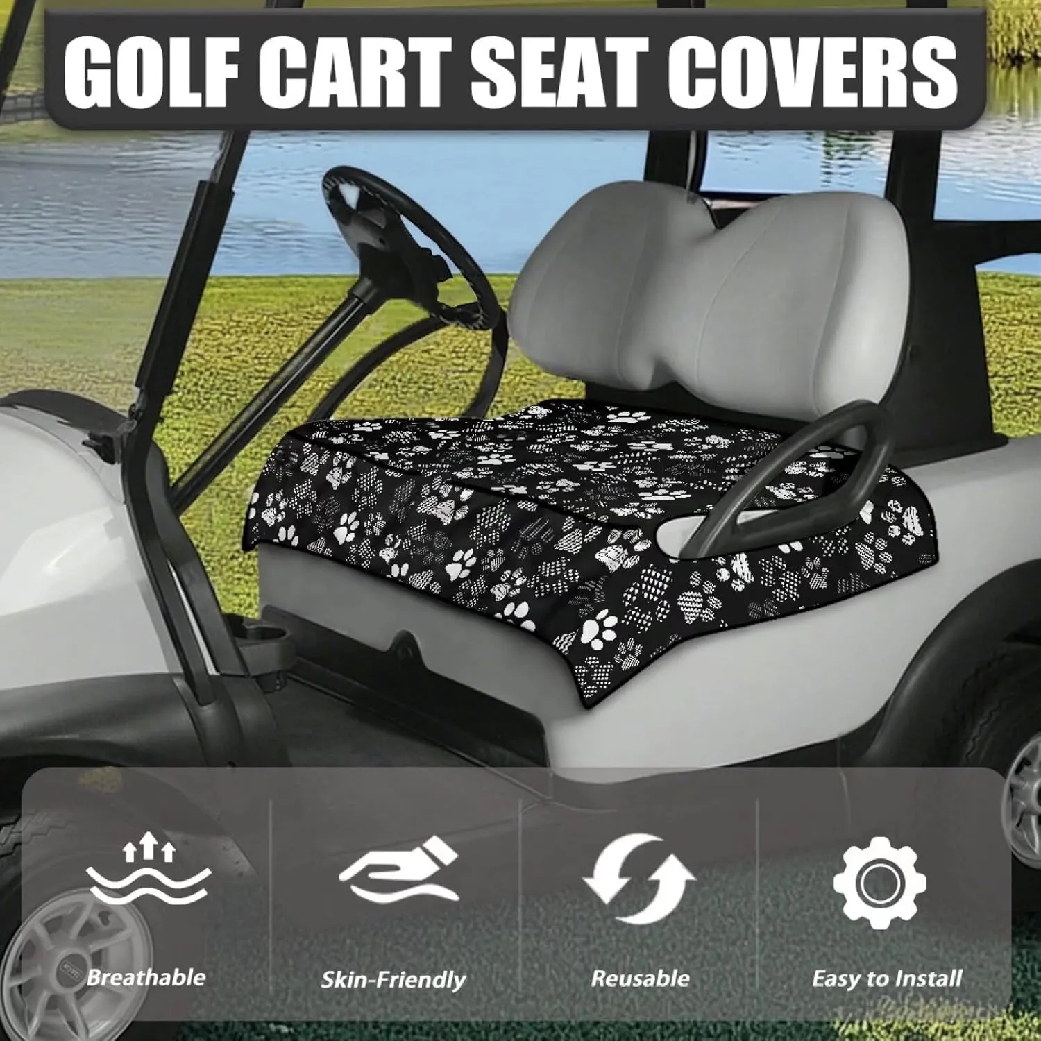 AFPANQZ Golf Cart Seat Cover with Pockets Cozy Universal Golf Cart Towels Fits Front and Back Seat of Club Cars