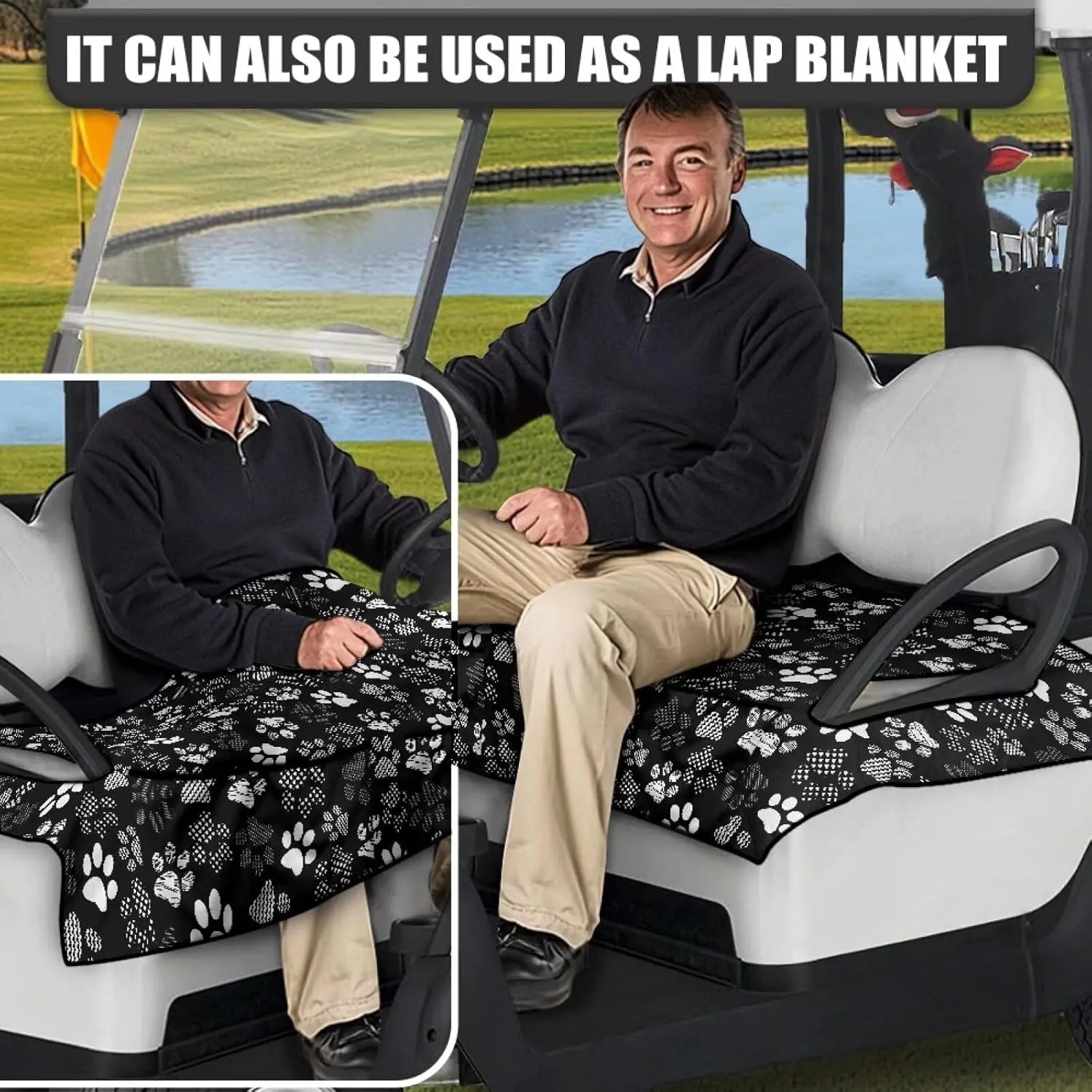 AFPANQZ Golf Cart Seat Cover with Pockets Cozy Universal Golf Cart Towels Fits Front and Back Seat of Club Cars