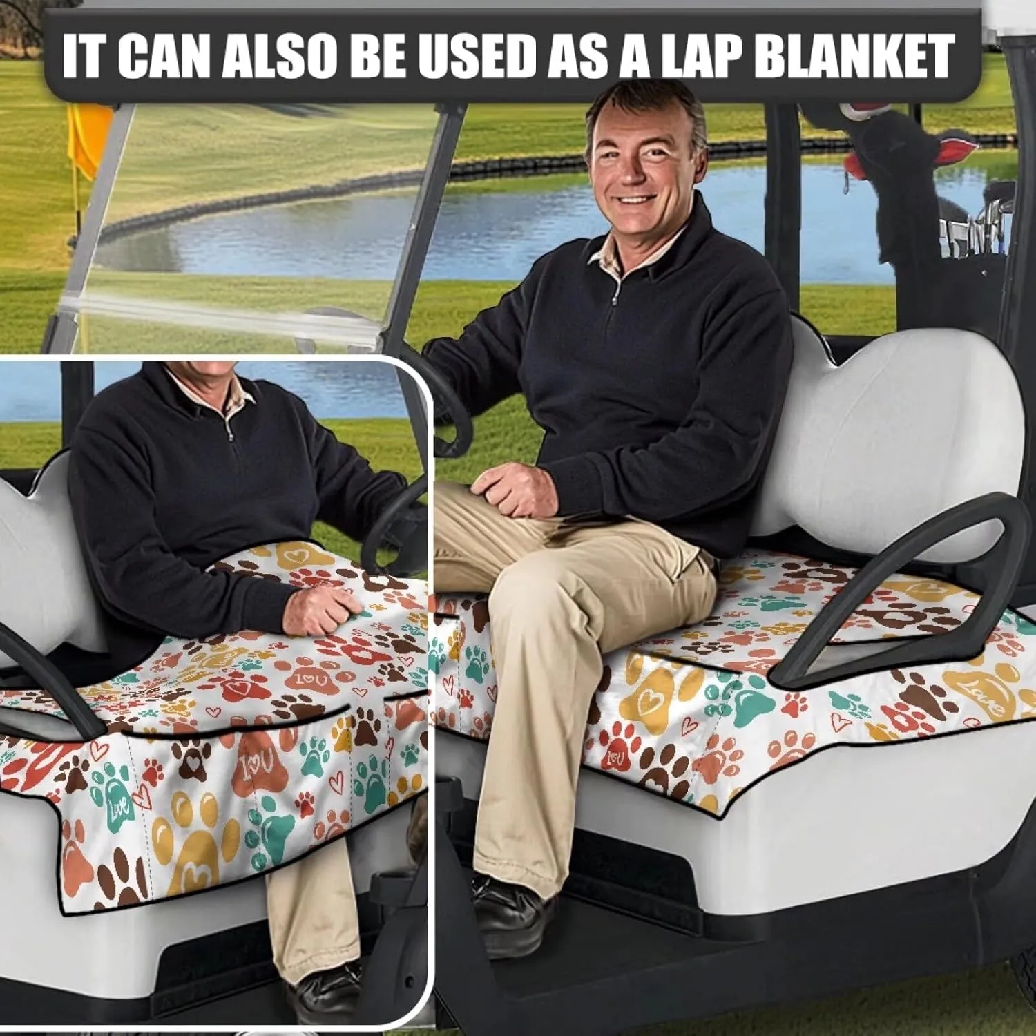 AFPANQZ Golf Cart Seat Cover with Pockets Universal Lightweight Microfiber Golf Cart Seat Blanket Washable Golf Cushion