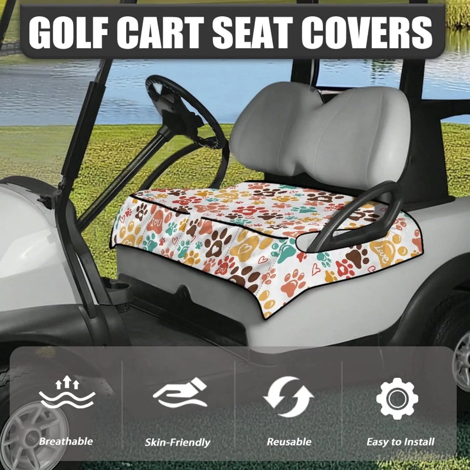 AFPANQZ Golf Cart Seat Cover with Pockets Universal Lightweight Microfiber Golf Cart Seat Blanket Washable Golf Cushion