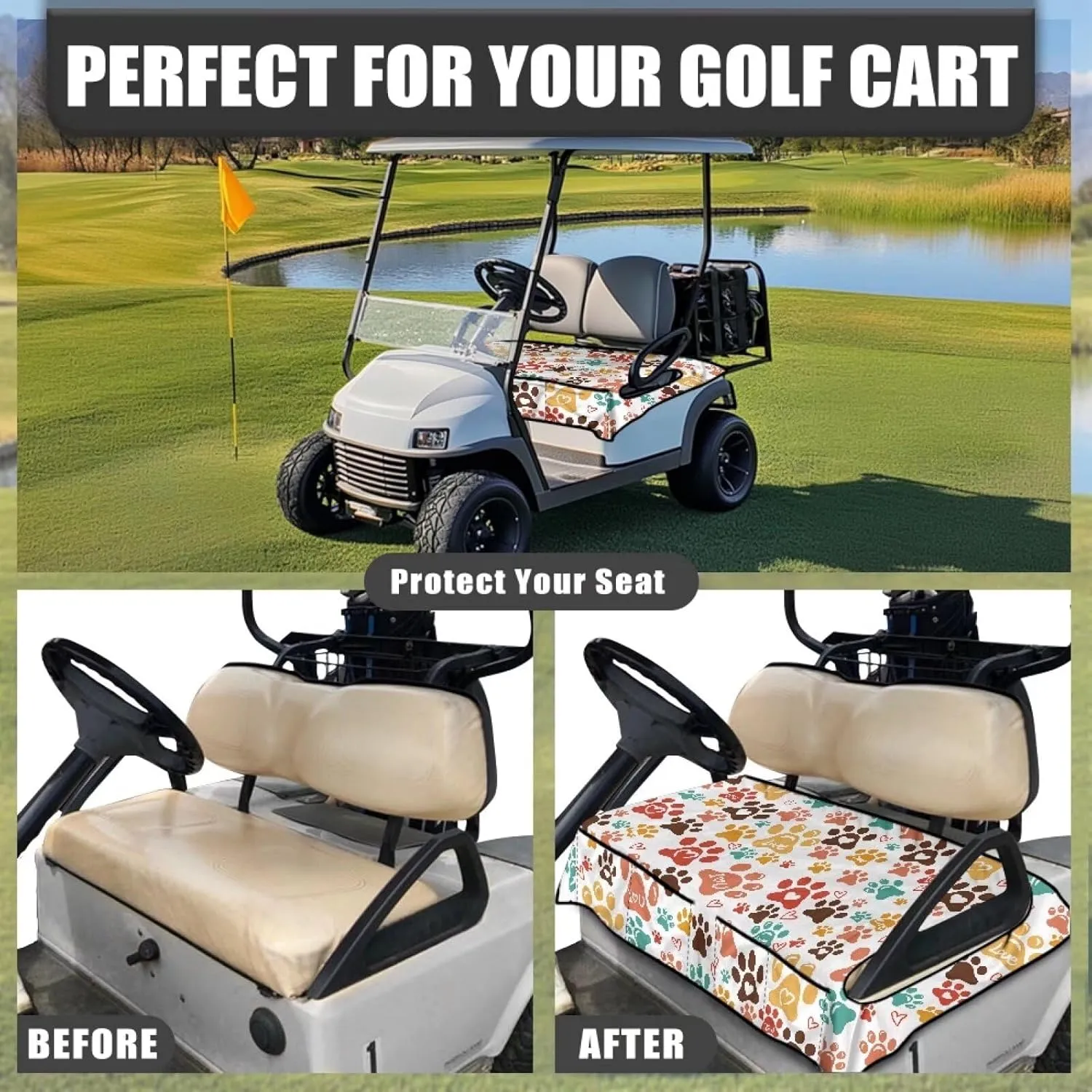 AFPANQZ Golf Cart Seat Cover with Pockets Universal Lightweight Microfiber Golf Cart Seat Blanket Washable Golf Cushion