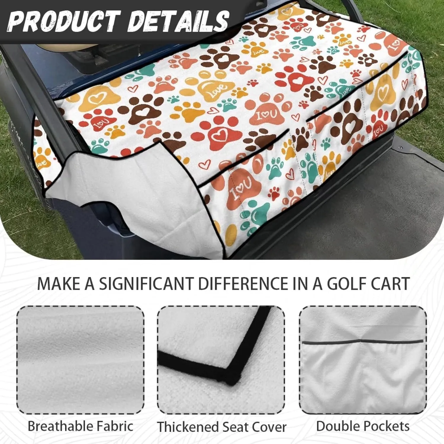 AFPANQZ Golf Cart Seat Cover with Pockets Universal Lightweight Microfiber Golf Cart Seat Blanket Washable Golf Cushion