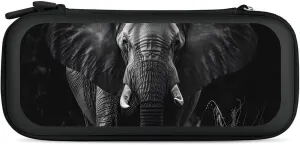 African Elephant Black and White Hard Shell Travel Case with Rope 15 Game Card Pockets Compatible with Switch Protective