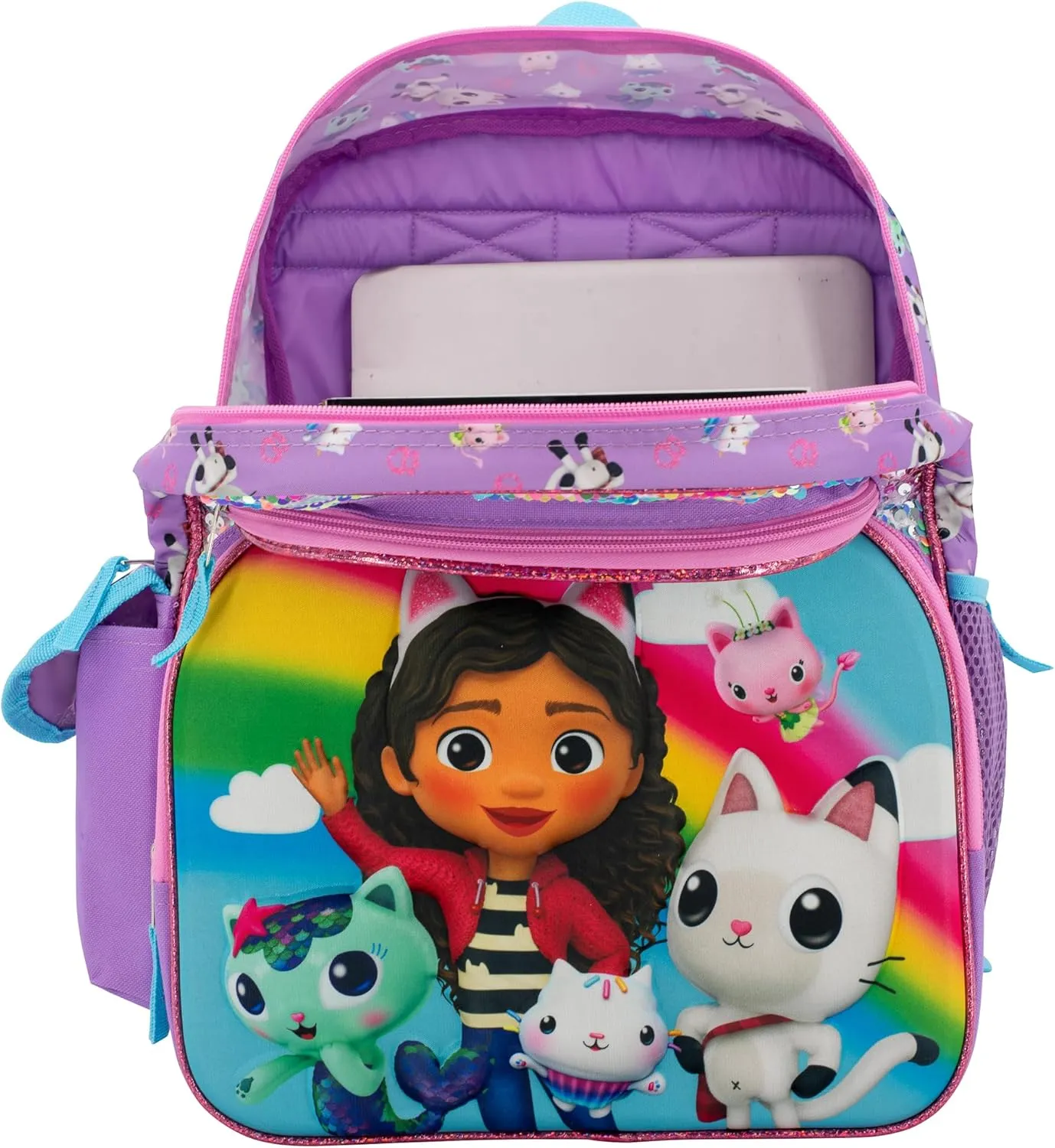 AI ACCESSORY INNOVATIONS Gabby’s Dollhouse Backpack for Girls, 16 Inch School Bag with Flip Sequins & 3D Molded Front Pocket, Purple