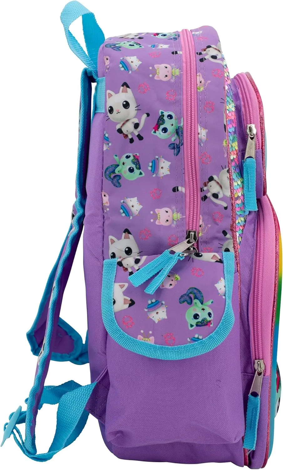 AI ACCESSORY INNOVATIONS Gabby’s Dollhouse Backpack for Girls, 16 Inch School Bag with Flip Sequins & 3D Molded Front Pocket, Purple