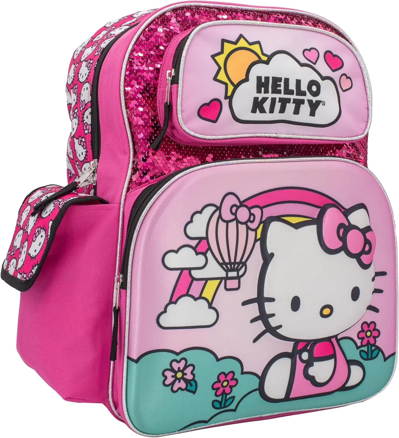 AI ACCESSORY INNOVATIONS Hello Kitty Backpack for Girls, Sanrio Kawaii Bookbag, 16 Inch Anime School Bag with 3D Features