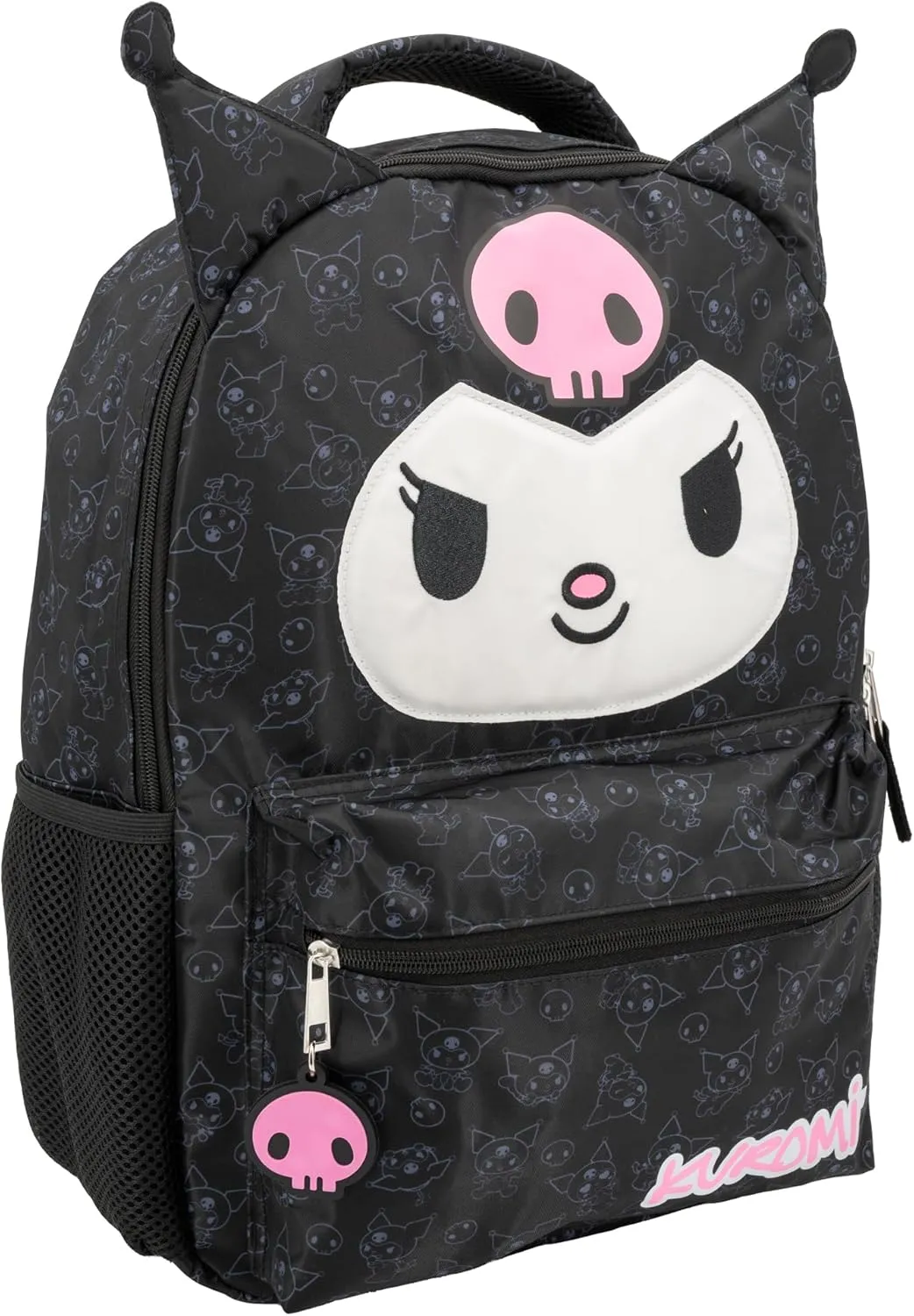 AI ACCESSORY INNOVATIONS Hello Kitty Kuromi Backpack for Girls, Sanrio Kawaii Bookbag, 16 Inch Anime School Bag with 3D Features, Black