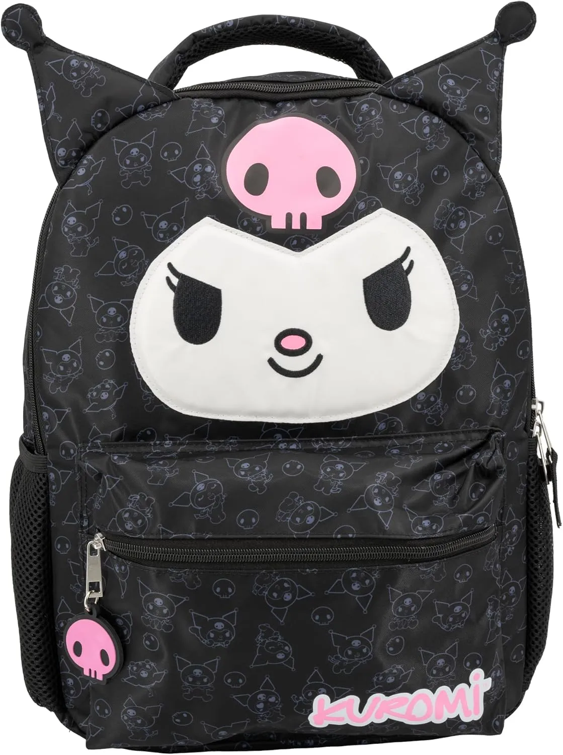 AI ACCESSORY INNOVATIONS Hello Kitty Kuromi Backpack for Girls, Sanrio Kawaii Bookbag, 16 Inch Anime School Bag with 3D Features, Black