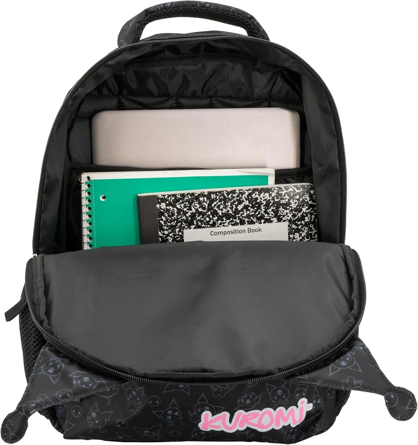 AI ACCESSORY INNOVATIONS Hello Kitty Kuromi Backpack for Girls, Sanrio Kawaii Bookbag, 16 Inch Anime School Bag with 3D Features, Black
