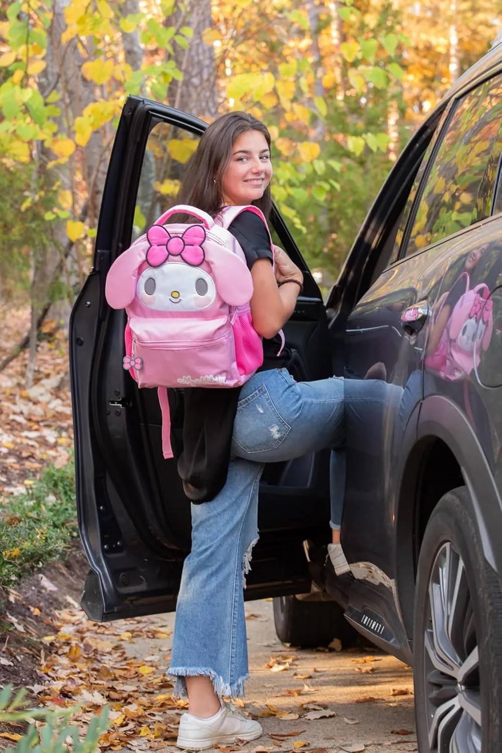 AI ACCESSORY INNOVATIONS Hello Kitty My Melody Backpack for Girls, Sanrio Kawaii Bookbag, 16 Inch Anime School Bag with 3D Features,