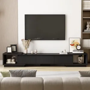 AIEGLE Deformable TV Console with 3 Drawers, Modern Extendable TV Stand in Stretch of 65"-106" Wide, Wood Media Gaming Entertainment Center, Black