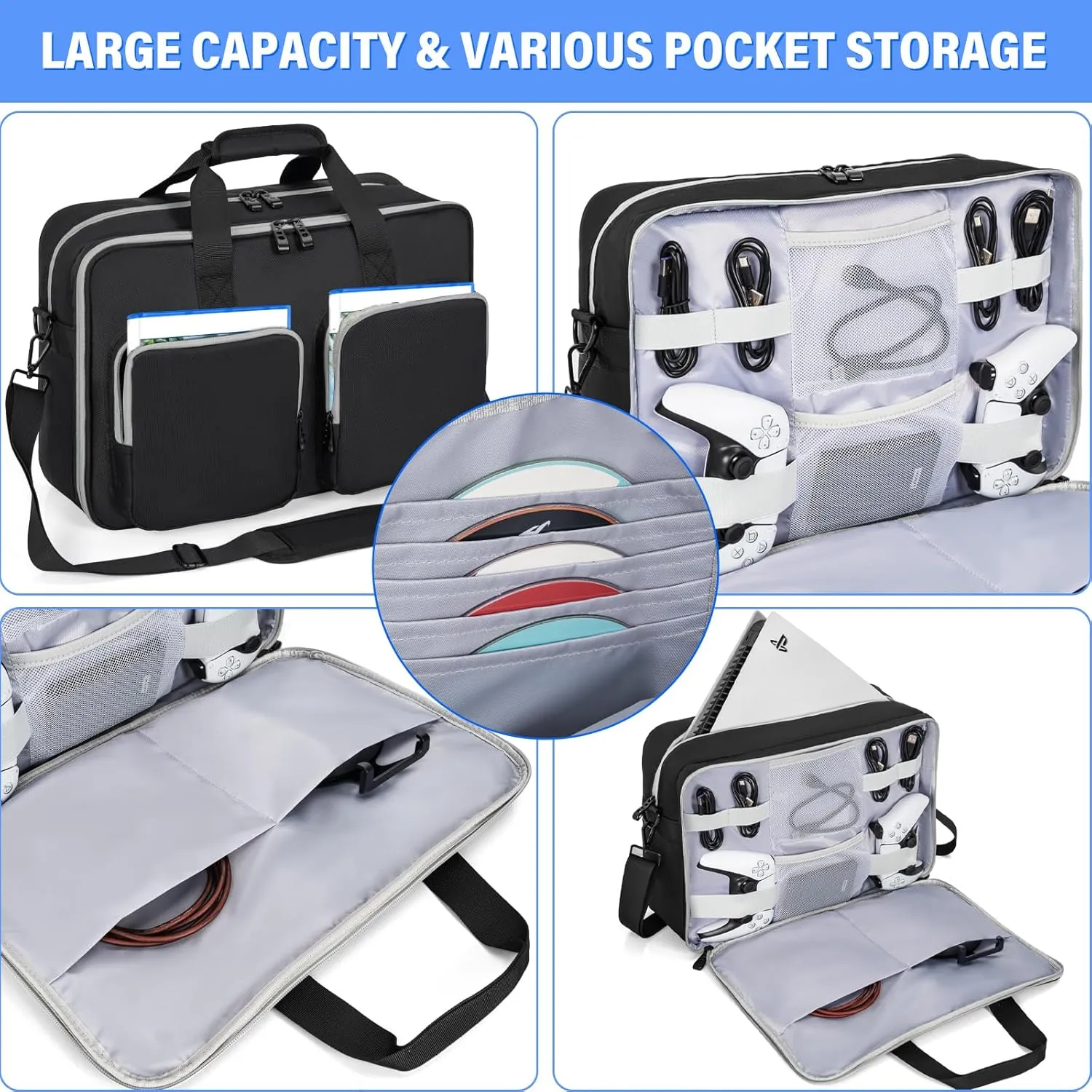 AKOZLIN Full Padded Carrying Travel Bag Compatible with PS5/PS5 Pro Console PlayStation 5 Monitor,Headset,Game,Charger & Accessories Storage Case