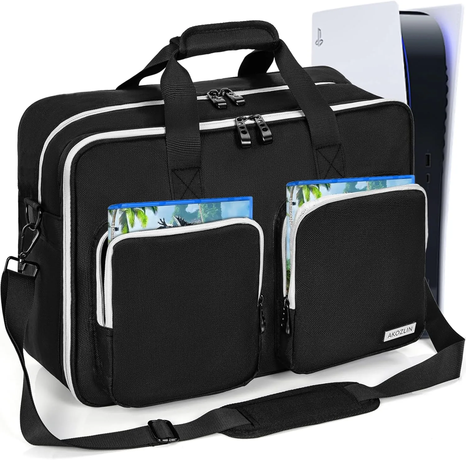 AKOZLIN Full Padded Carrying Travel Bag Compatible with PS5/PS5 Pro Console PlayStation 5 Monitor,Headset,Game,Charger & Accessories Storage Case