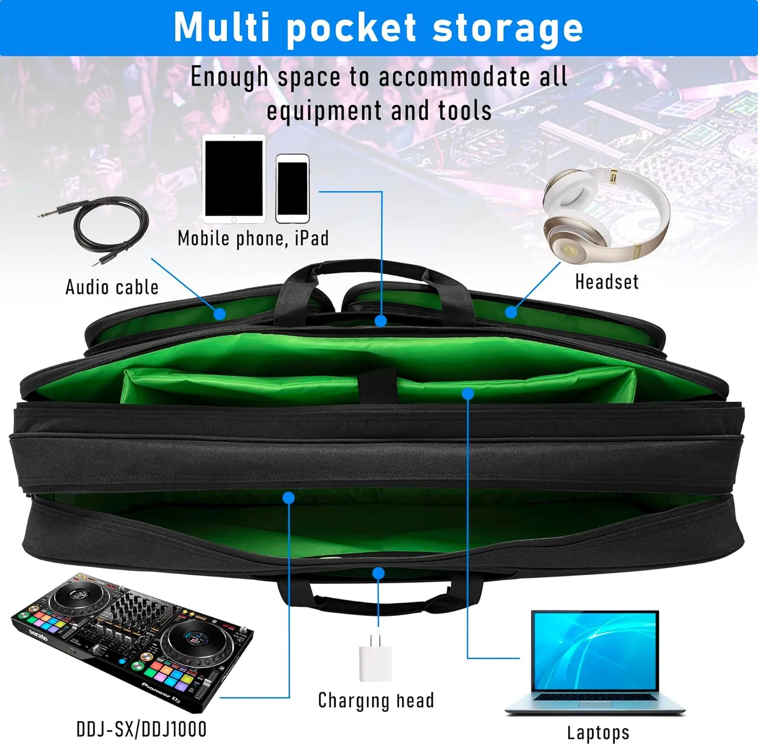 AKOZLIN Multi-layer Controller Gig Bag Padded Mixer Carry Case Fits for Pioneer RX/NI Traktor Kontrol S8/DDJ SX SX2 SX3/DDJ 800/DDJ FLX6/DDJ 1000 1000SRT/Denon MC7000