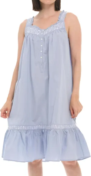 Alexander Del Rossa Embroidered 100% Cotton Nightgowns for Women, Short Sleeveless Summer Womens Cotton Nightgown