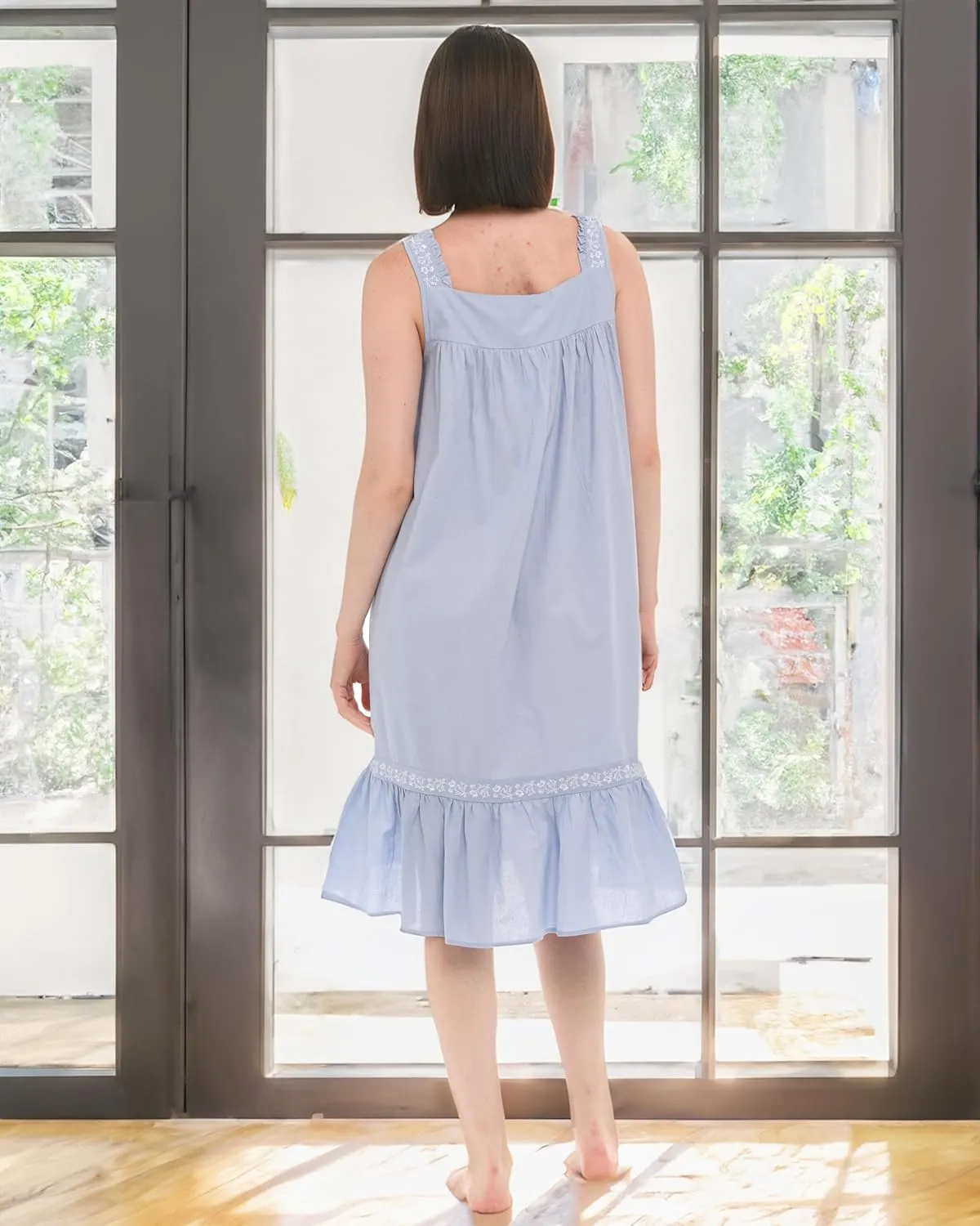 Alexander Del Rossa Embroidered 100% Cotton Nightgowns for Women, Short Sleeveless Summer Womens Cotton Nightgown