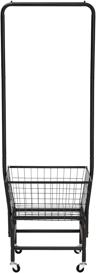ALIMORDEN Laundry Cart with Clothes Rack, Rolling Laundry Butler with Wire Storage Rack，Black
