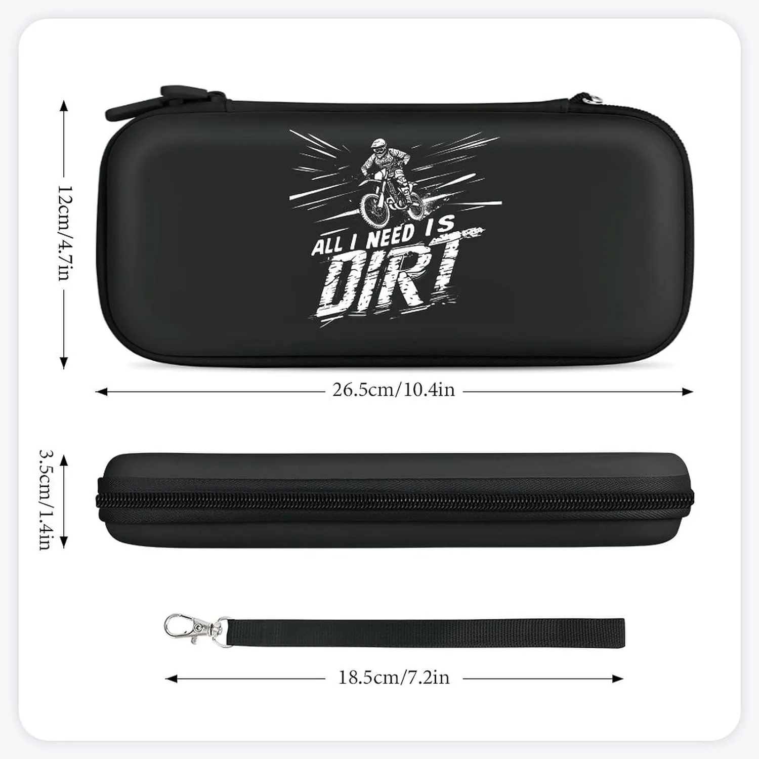 All I Need is Dirt Motocross Hard Shell Travel Case with Rope 15 Game Card Pockets Compatible with Switch Protective