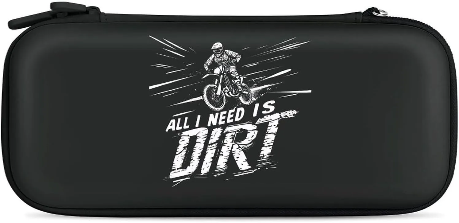 All I Need is Dirt Motocross Hard Shell Travel Case with Rope 15 Game Card Pockets Compatible with Switch Protective