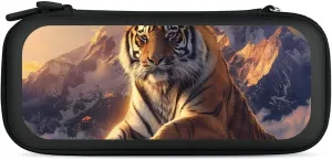 Alpine Snow Mountain Tiger at Sunset Hard Shell Travel Case with Rope 15 Game Card Pockets Compatible with Switch Protective