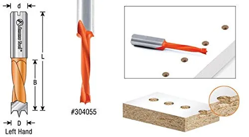 Amana Tool - 304005 Carbide Tipped Brad Pt. Boring Bit L/H 5mm Dia x 70mm Long x 10mm Sh